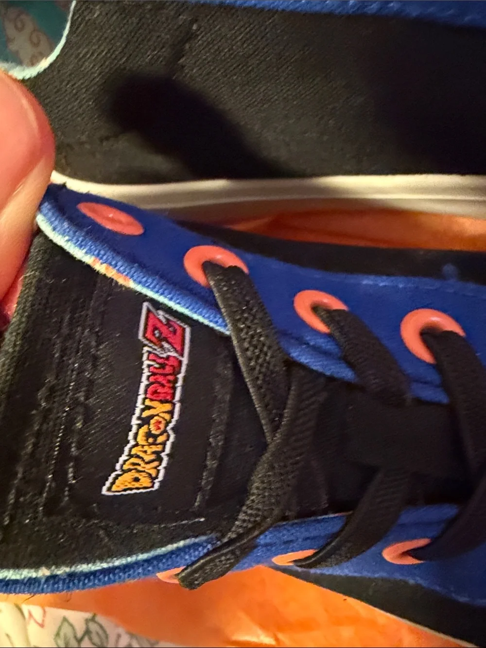 Kids Black & Blue Canvas Sneakers with Orange Accents
